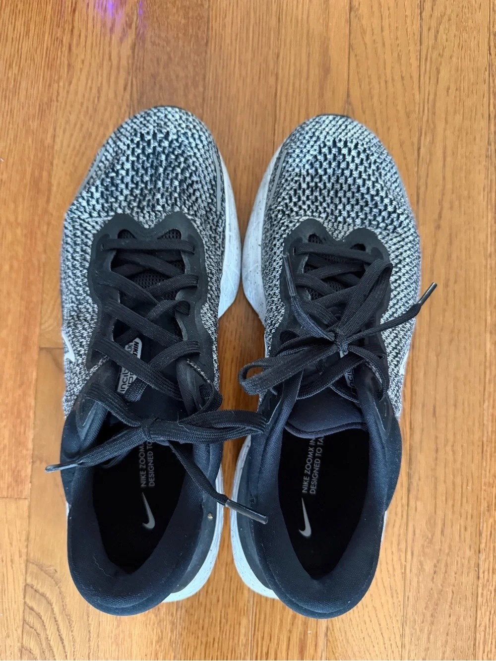 Nike Black and White Flyknit Running Shoe Interior